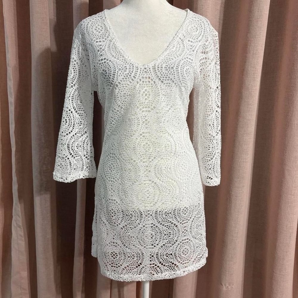 White Y2k Boho Cover-Up Dress Tunic Swimwear Bikini Cover